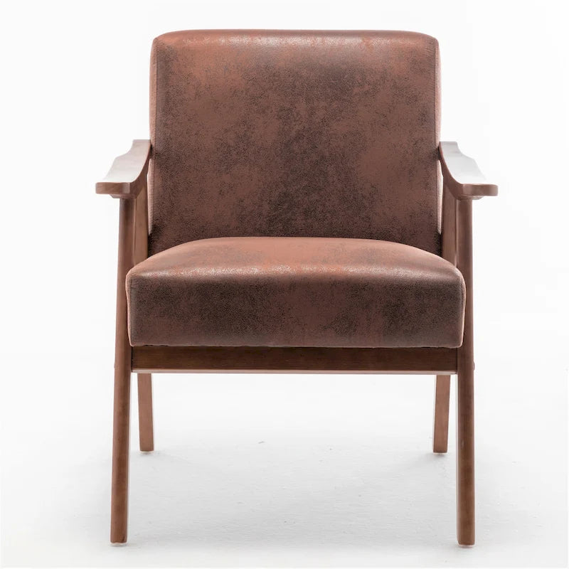 Mid-Century Modern Solid Wood Frame Microfiber Accent Lounge Chair