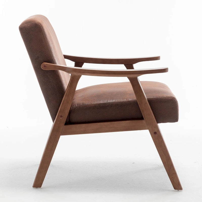 Mid-Century Modern Solid Wood Frame Microfiber Accent Lounge Chair
