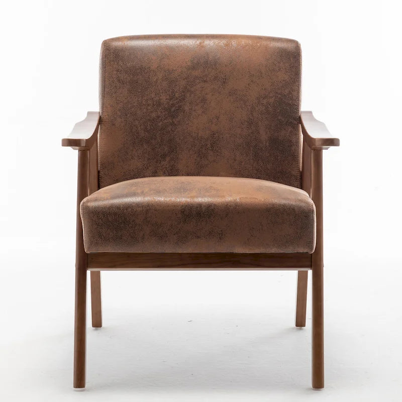 Mid-Century Modern Solid Wood Frame Microfiber Accent Lounge Chair