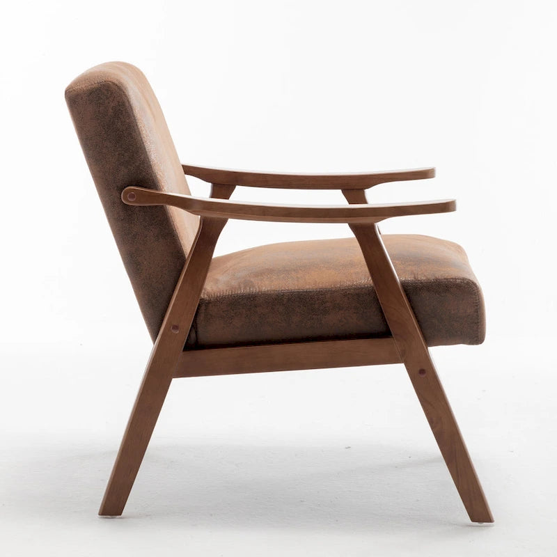 Mid-Century Modern Solid Wood Frame Microfiber Accent Lounge Chair