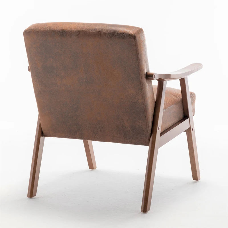 Mid-Century Modern Solid Wood Frame Microfiber Accent Lounge Chair