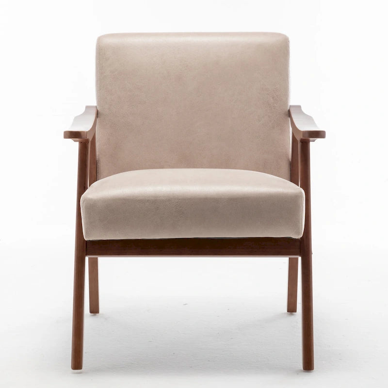 Mid-Century Modern Solid Wood Frame Microfiber Accent Lounge Chair