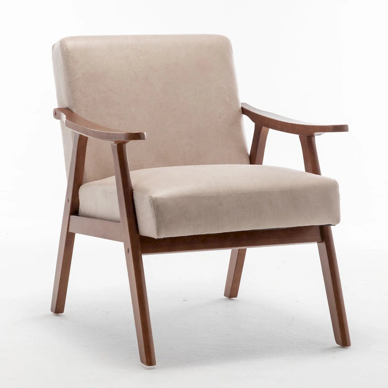 Mid-Century Modern Solid Wood Frame Microfiber Accent Lounge Chair