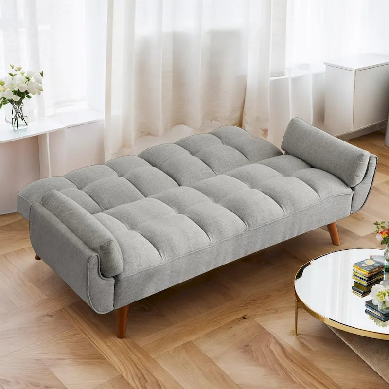Convertible Futon Sofa Bed Upholstered Tufted Couch Sleeper Adjustable Backrest