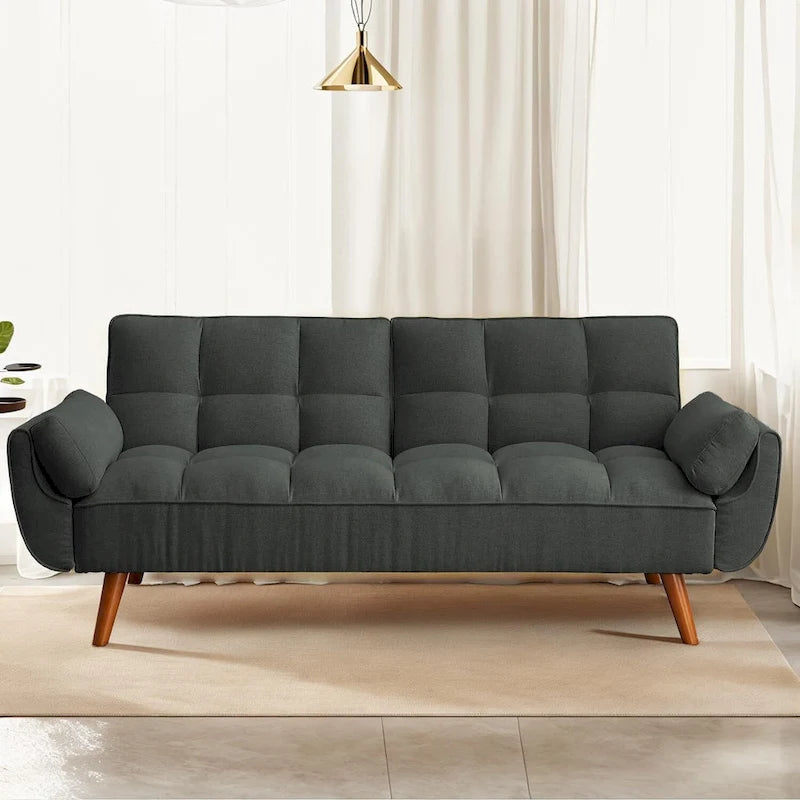 Convertible Futon Sofa Bed Upholstered Tufted Couch Sleeper Adjustable Backrest