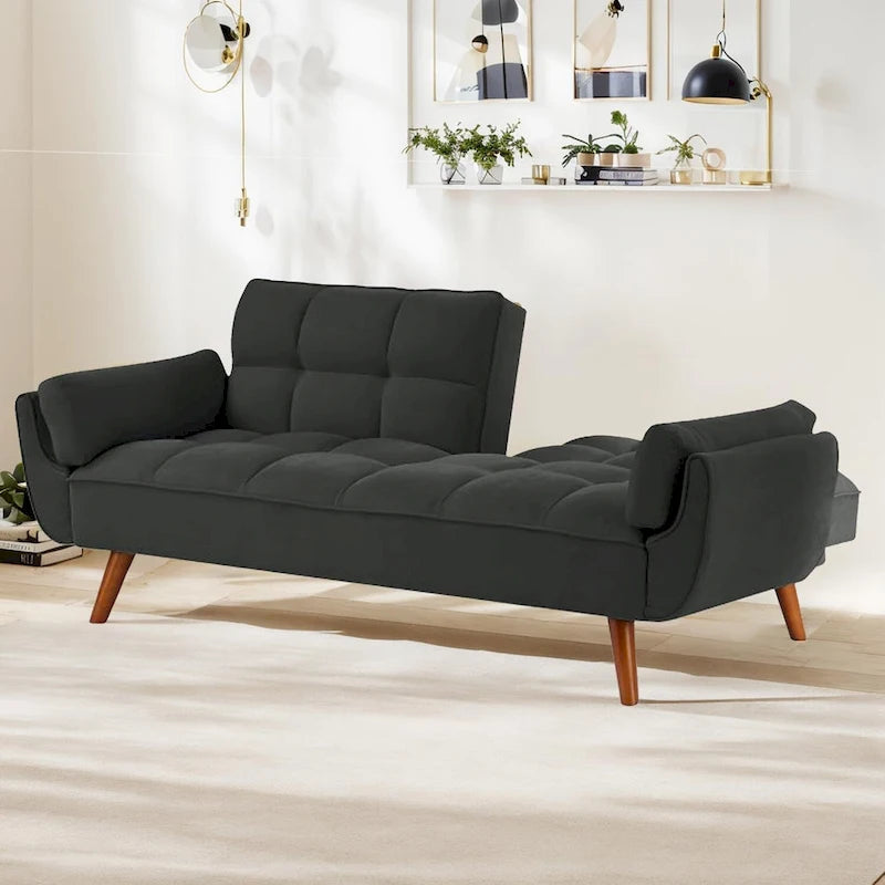 Convertible Futon Sofa Bed Upholstered Tufted Couch Sleeper Adjustable Backrest