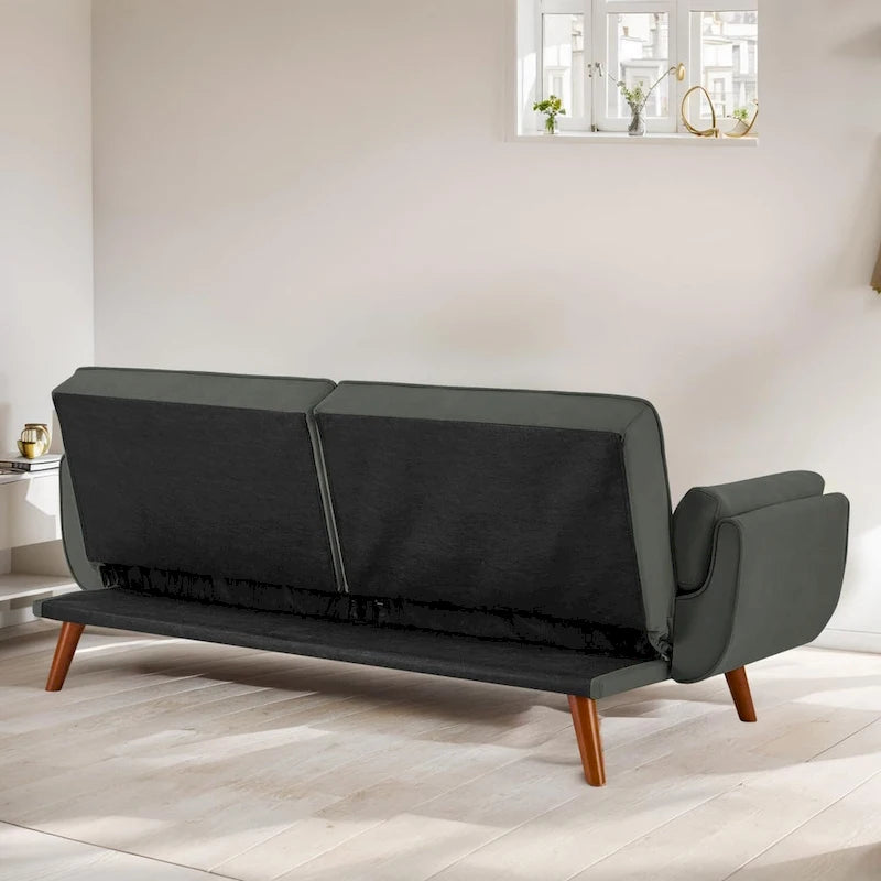 Convertible Futon Sofa Bed Upholstered Tufted Couch Sleeper Adjustable Backrest
