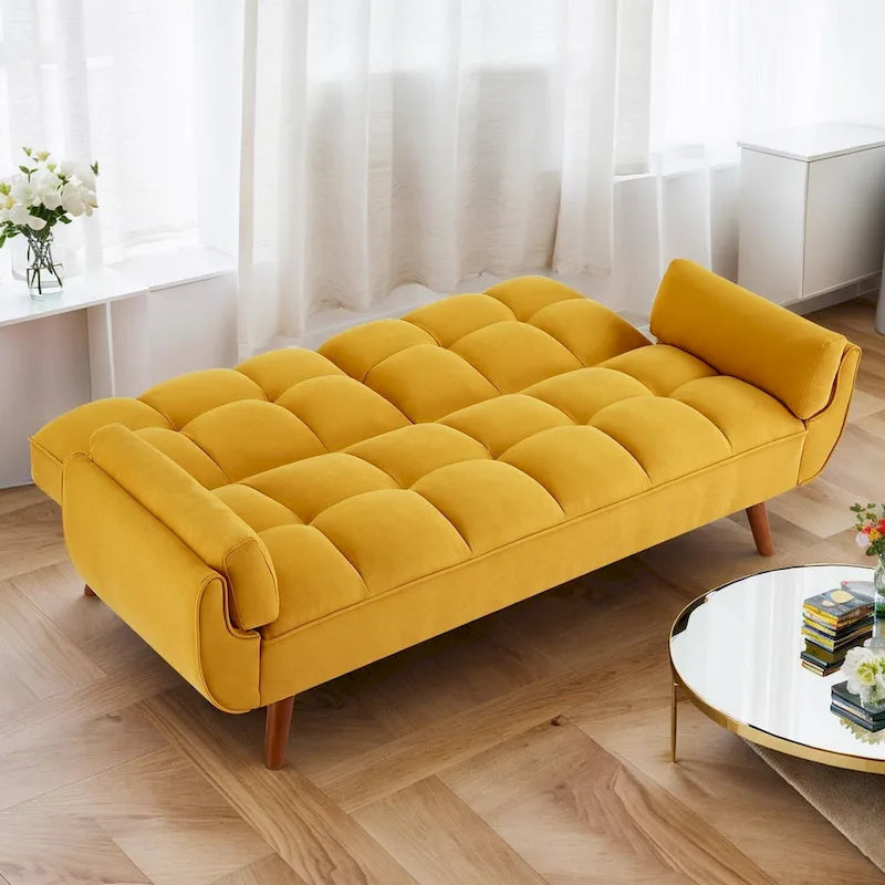 Convertible Futon Sofa Bed Upholstered Tufted Couch Sleeper Adjustable Backrest
