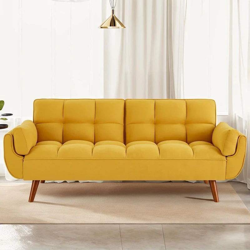 Convertible Futon Sofa Bed Upholstered Tufted Couch Sleeper Adjustable Backrest