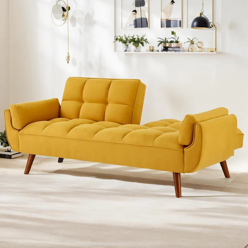 Convertible Futon Sofa Bed Upholstered Tufted Couch Sleeper Adjustable Backrest