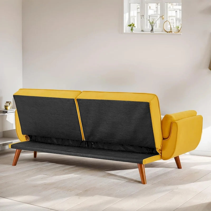Convertible Futon Sofa Bed Upholstered Tufted Couch Sleeper Adjustable Backrest