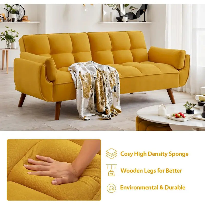 Convertible Futon Sofa Bed Upholstered Tufted Couch Sleeper Adjustable Backrest