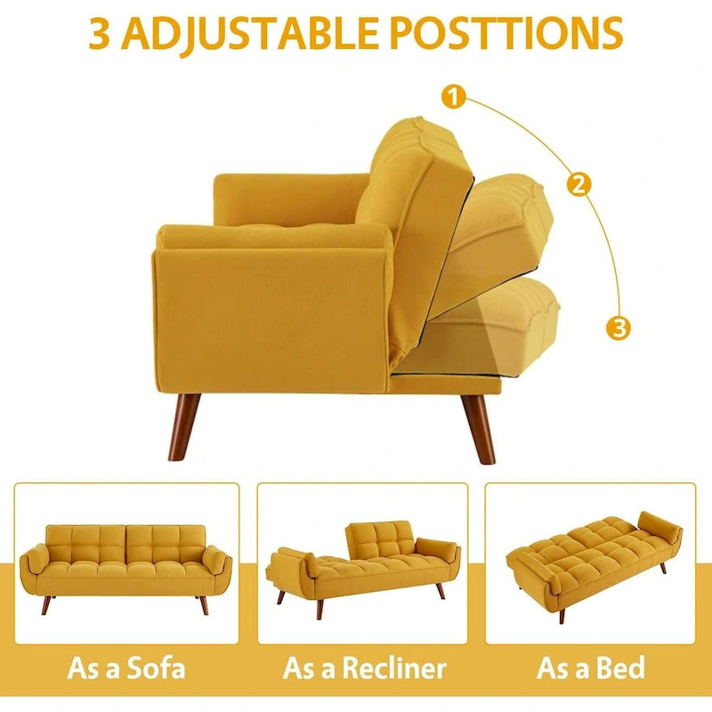 Convertible Futon Sofa Bed Upholstered Tufted Couch Sleeper Adjustable Backrest