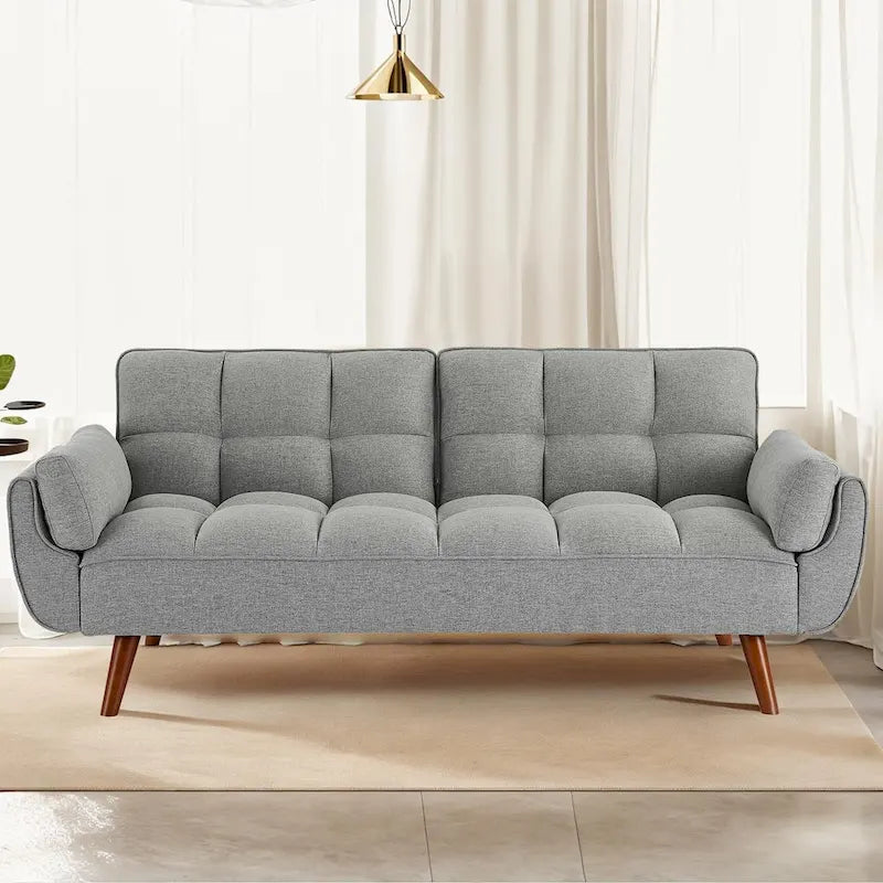 Convertible Futon Sofa Bed Upholstered Tufted Couch Sleeper Adjustable Backrest
