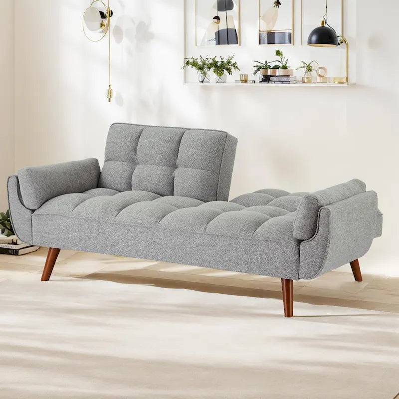 Convertible Futon Sofa Bed Upholstered Tufted Couch Sleeper Adjustable Backrest