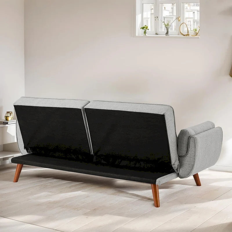 Convertible Futon Sofa Bed Upholstered Tufted Couch Sleeper Adjustable Backrest