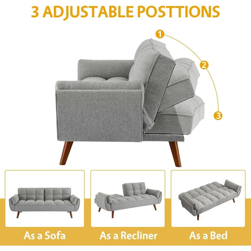 Convertible Futon Sofa Bed Upholstered Tufted Couch Sleeper Adjustable Backrest