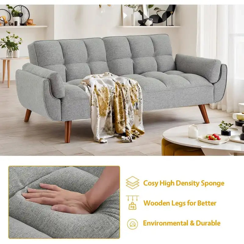 Convertible Futon Sofa Bed Upholstered Tufted Couch Sleeper Adjustable Backrest