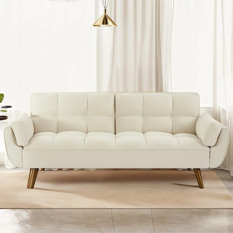 Convertible Futon Sofa Bed Upholstered Tufted Couch Sleeper Adjustable Backrest