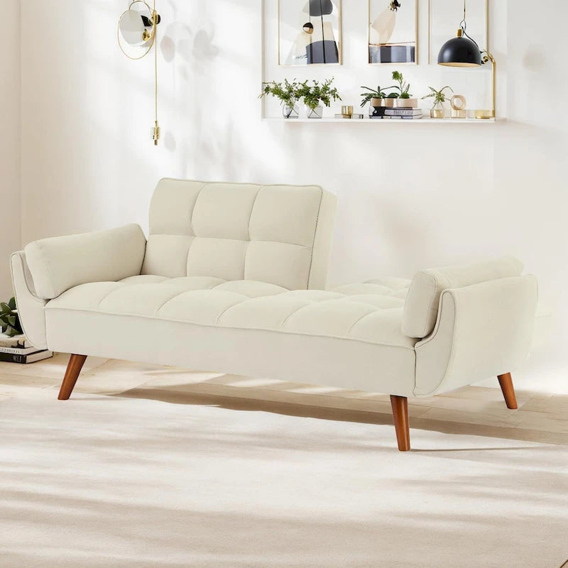 Convertible Futon Sofa Bed Upholstered Tufted Couch Sleeper Adjustable Backrest