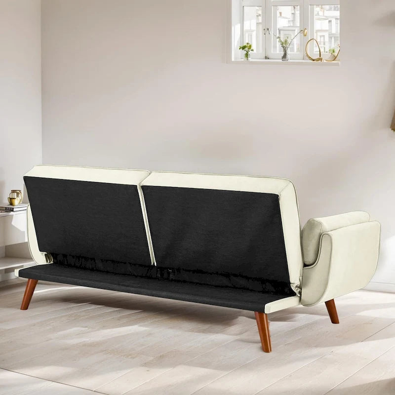 Convertible Futon Sofa Bed Upholstered Tufted Couch Sleeper Adjustable Backrest