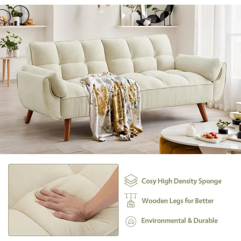 Convertible Futon Sofa Bed Upholstered Tufted Couch Sleeper Adjustable Backrest