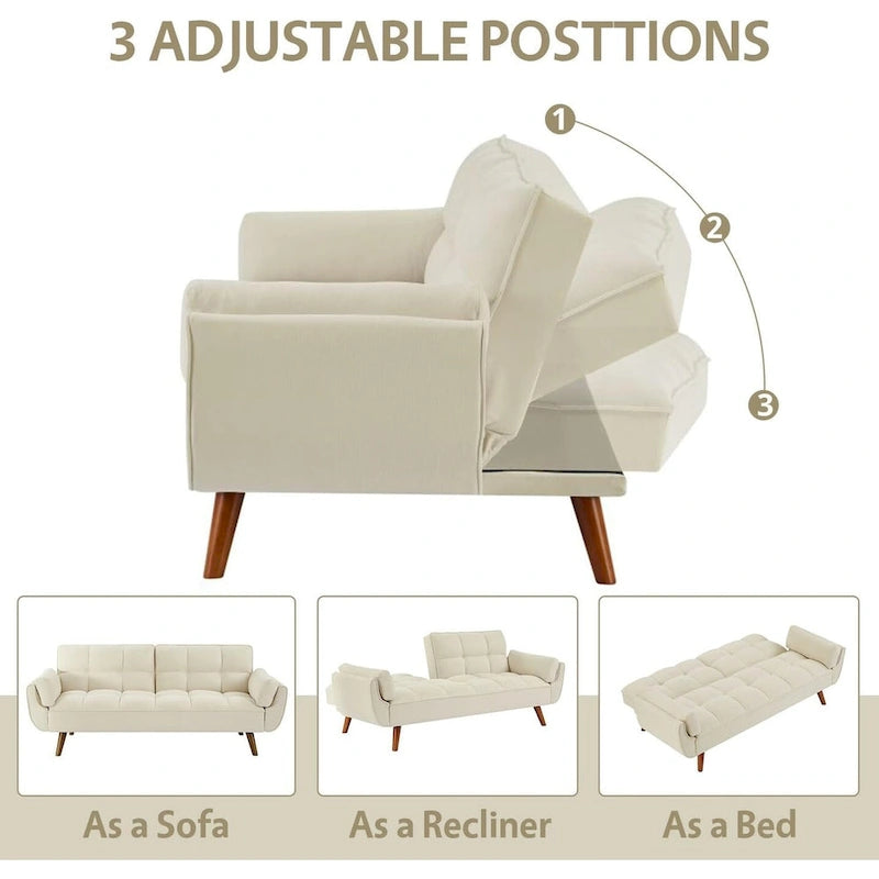 Convertible Futon Sofa Bed Upholstered Tufted Couch Sleeper Adjustable Backrest
