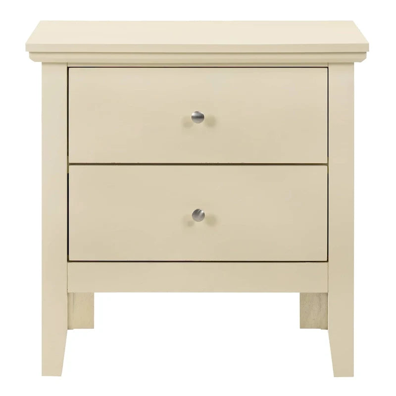 Table de chevet transitionnelle à 2 tiroirs avec finition colorée et rangement