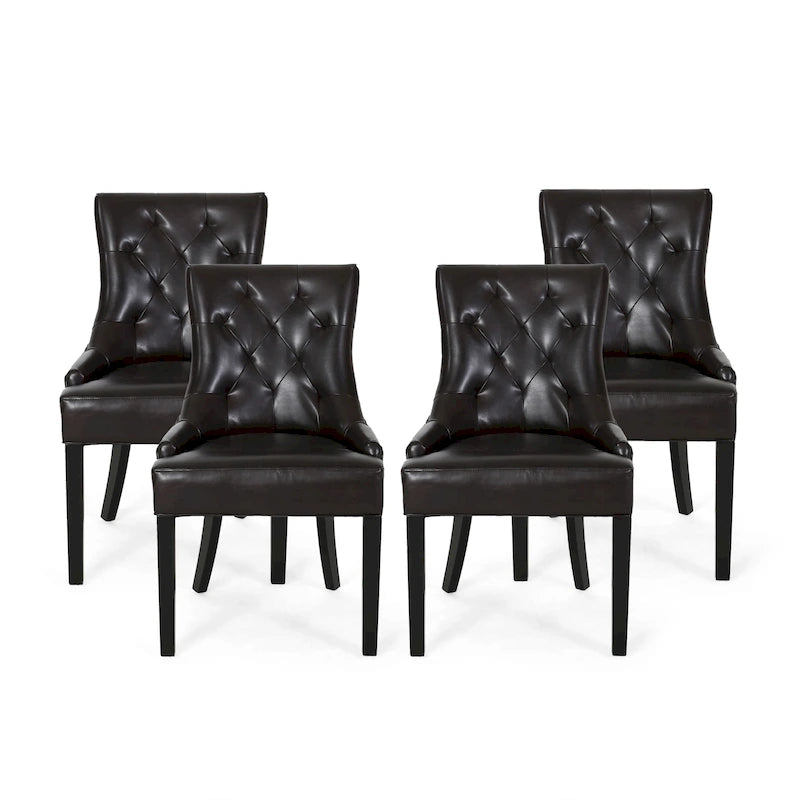 Contemporary Tufted Bonded Leather Dining Chair with Sloped Arms Brown
