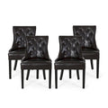 Contemporary Tufted Bonded Leather Dining Chair with Sloped Arms Brown
