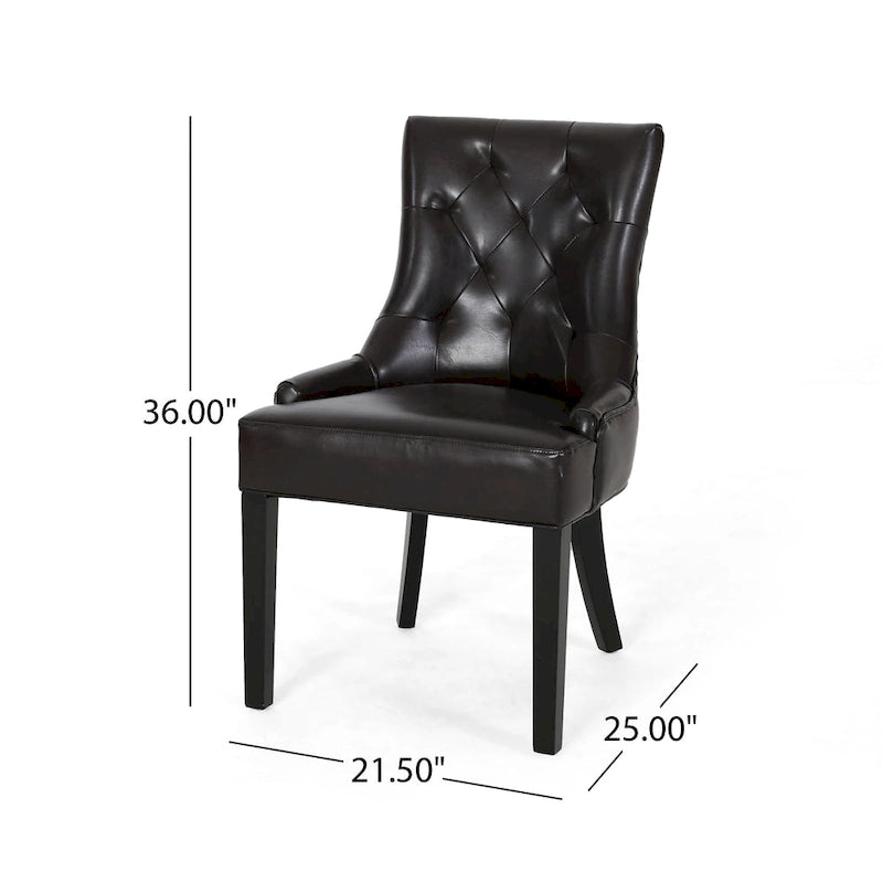Contemporary Tufted Bonded Leather Dining Chair with Sloped Arms Brown