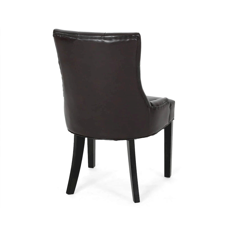Contemporary Tufted Bonded Leather Dining Chair with Sloped Arms Brown