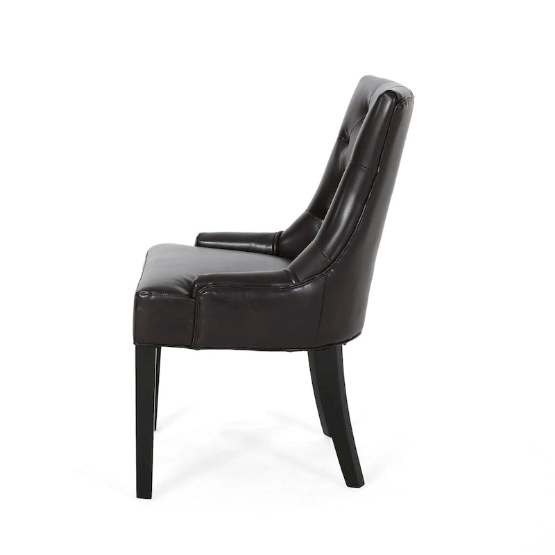 Contemporary Tufted Bonded Leather Dining Chair with Sloped Arms Brown