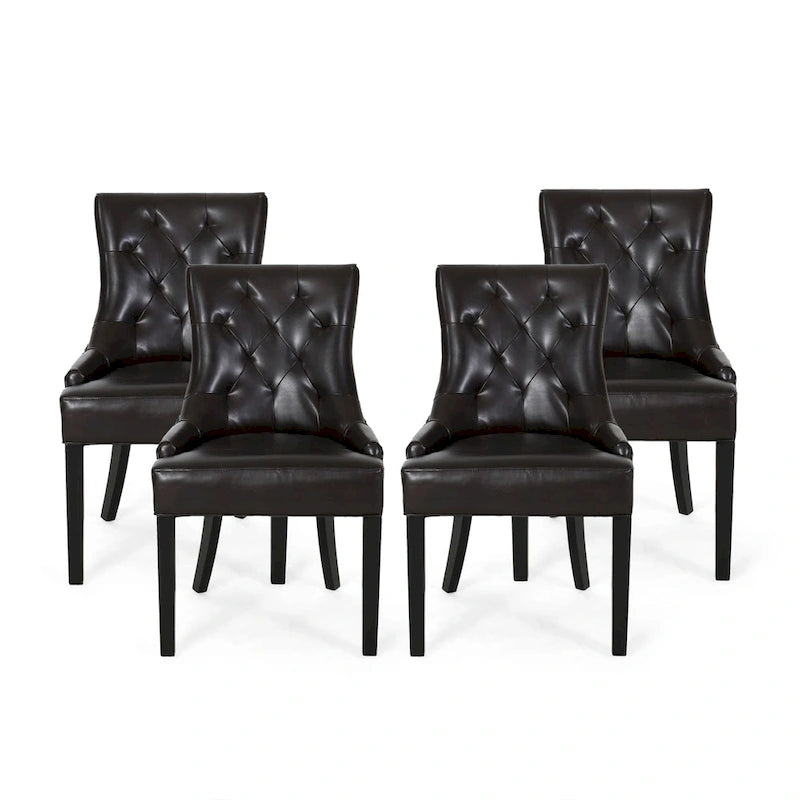 Contemporary Tufted Bonded Leather Dining Chair with Sloped Arms Brown