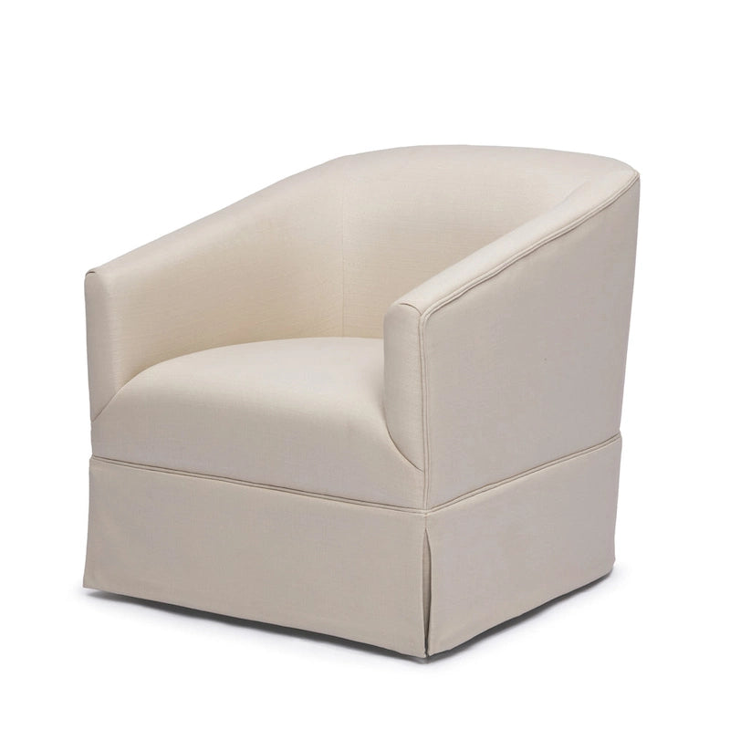 Skirted Fabric Swivel Accent Chair Linen Sky Blue Barrel Back