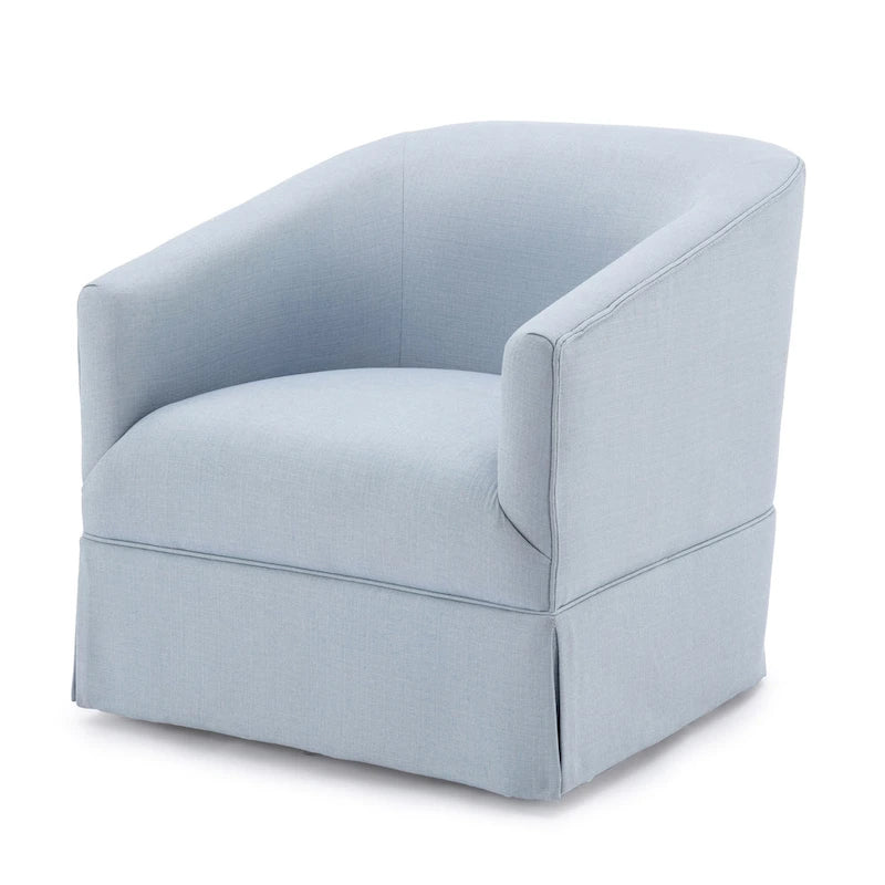 Skirted Fabric Swivel Accent Chair Linen Sky Blue Barrel Back
