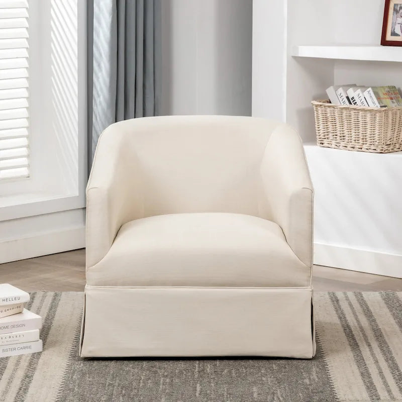 Skirted Fabric Swivel Accent Chair Linen Sky Blue Barrel Back