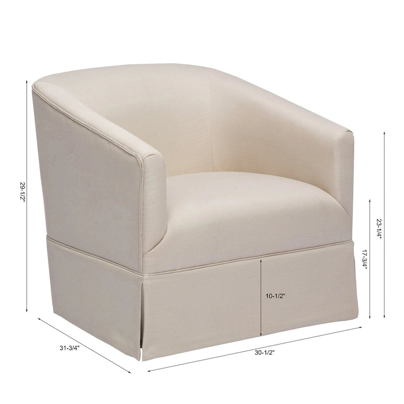 Skirted Fabric Swivel Accent Chair Linen Sky Blue Barrel Back