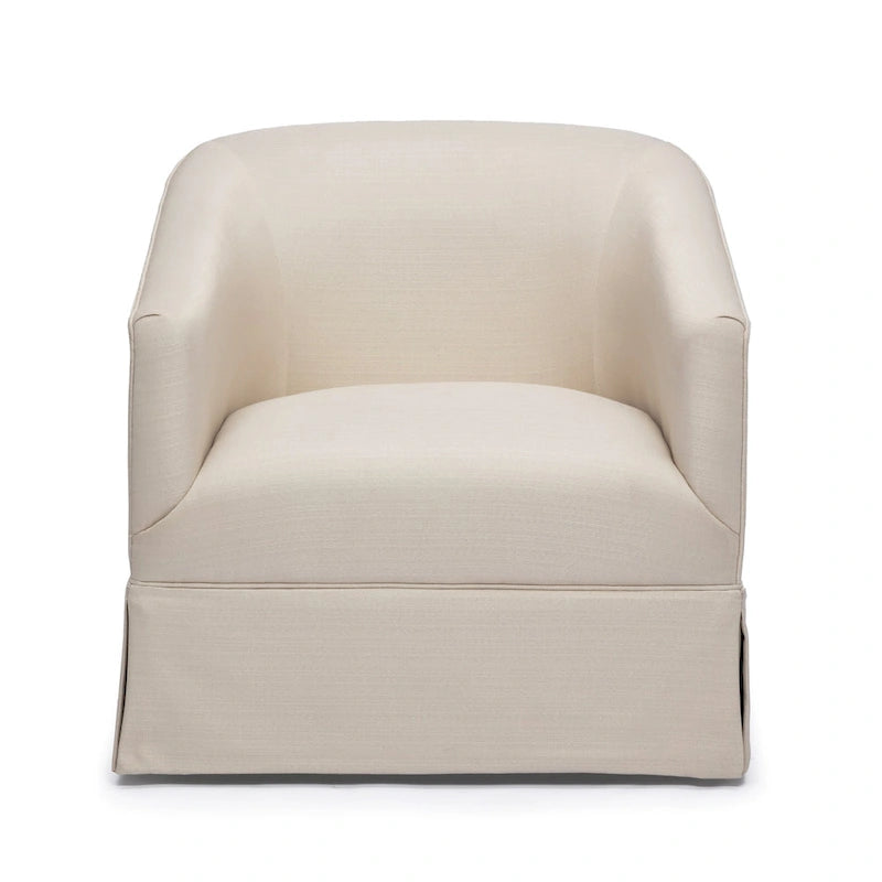 Skirted Fabric Swivel Accent Chair Linen Sky Blue Barrel Back