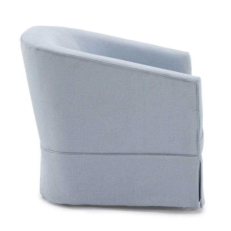 Skirted Fabric Swivel Accent Chair Linen Sky Blue Barrel Back