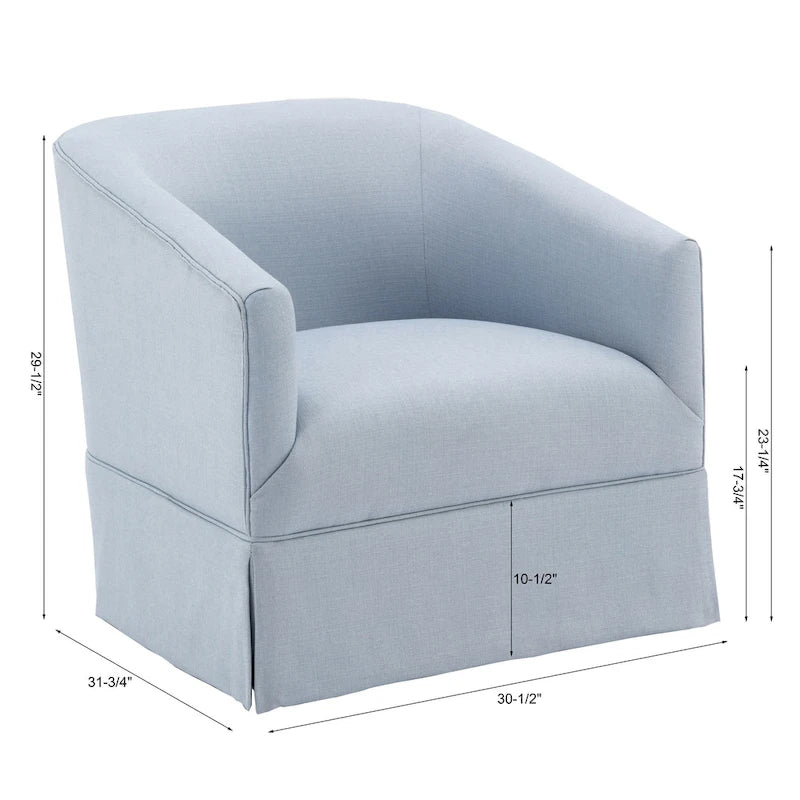 Skirted Fabric Swivel Accent Chair Linen Sky Blue Barrel Back