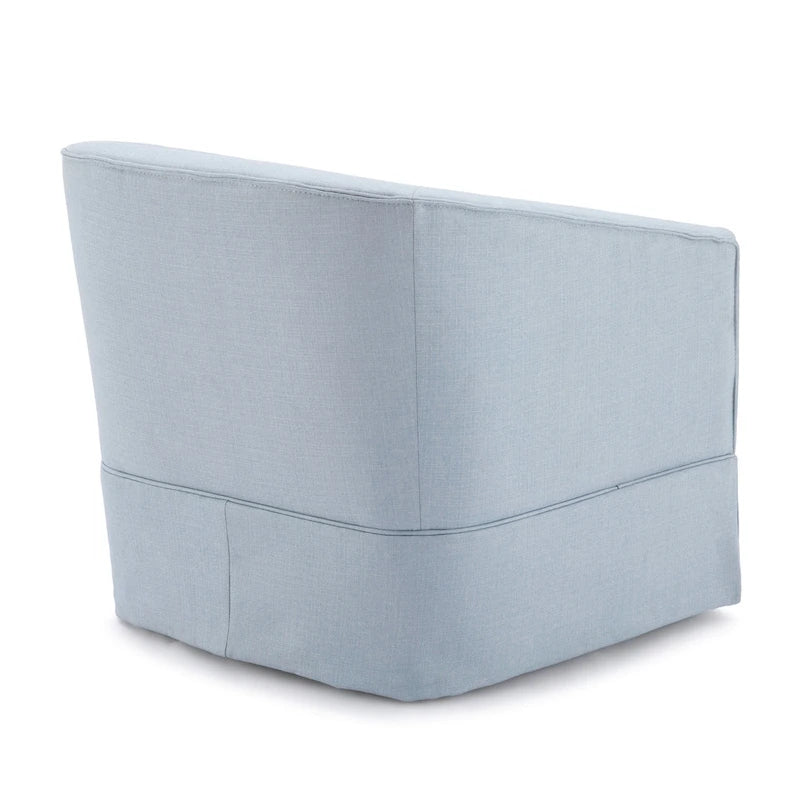 Skirted Fabric Swivel Accent Chair Linen Sky Blue Barrel Back