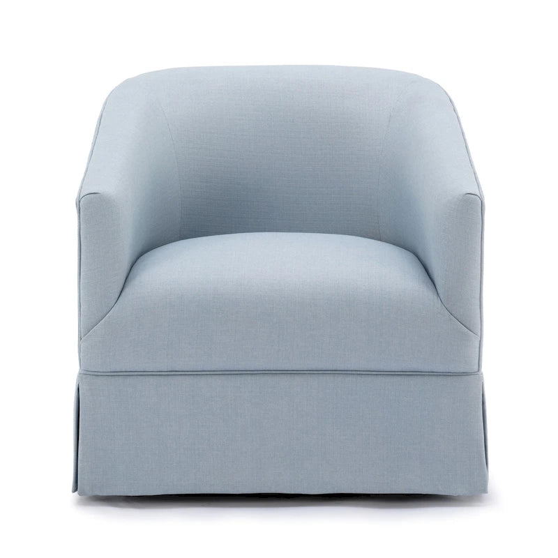 Skirted Fabric Swivel Accent Chair Linen Sky Blue Barrel Back