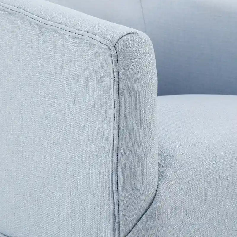 Skirted Fabric Swivel Accent Chair Linen Sky Blue Barrel Back