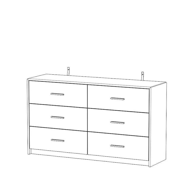 Black Gold Glossy Dresser Wide Chest with Six Deep Drawers Storage