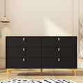 6-Drawer Wood Dresser with Gold Metal Legs, Black White Navy Blue