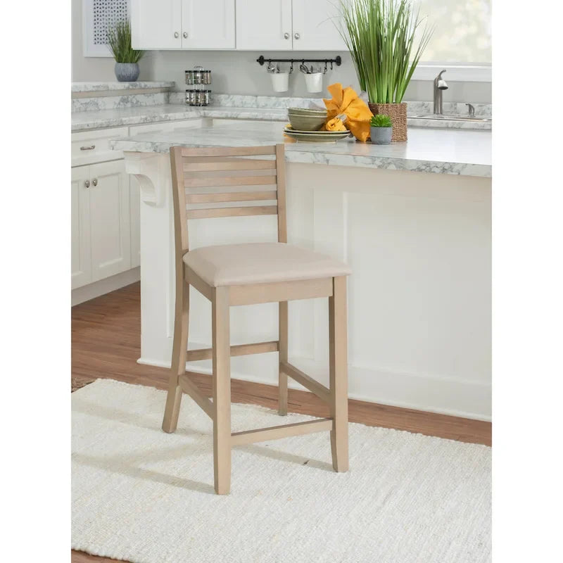 Ladder Back Counter Stool with Faux Leather Padded Seat Brown
