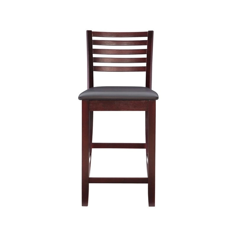 Ladder Back Counter Stool with Faux Leather Padded Seat Brown