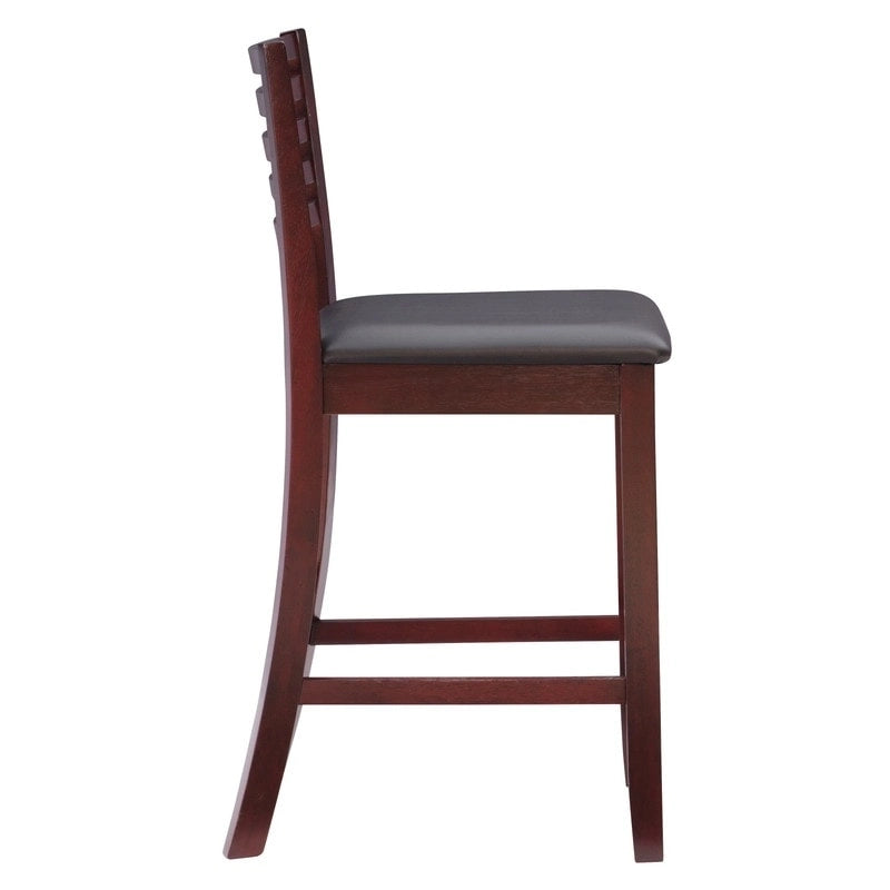 Ladder Back Counter Stool with Faux Leather Padded Seat Brown