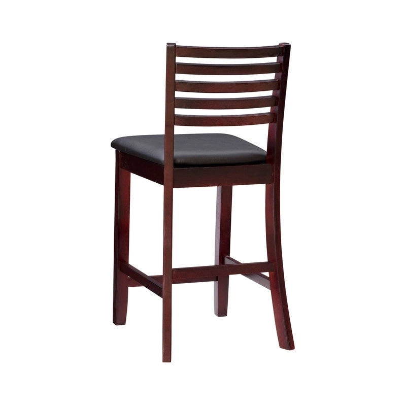 Ladder Back Counter Stool with Faux Leather Padded Seat Brown